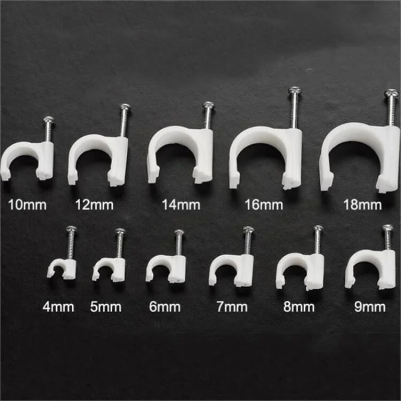 4mm -40mm Electrical Wiring Accessories Flat Nail Clip Round Plastic Wall Cable Wire Clips